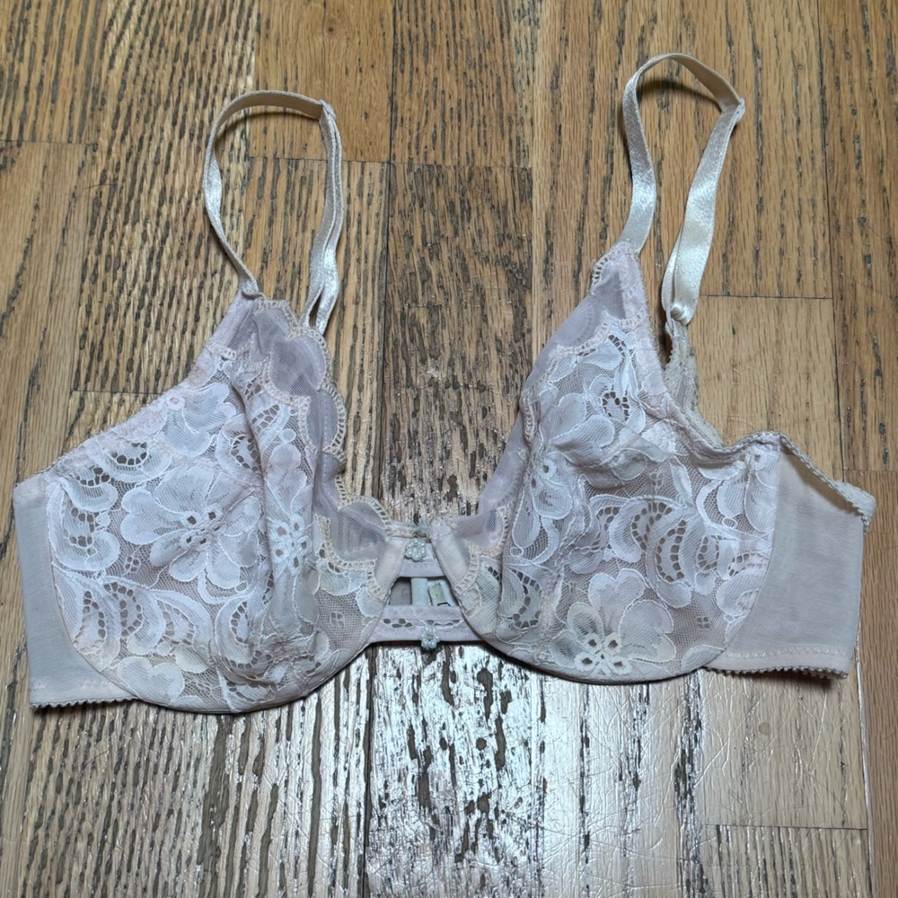 CHRISTIAN DIOR Vintage Lace Bra Floral Pink Lingerie 34C